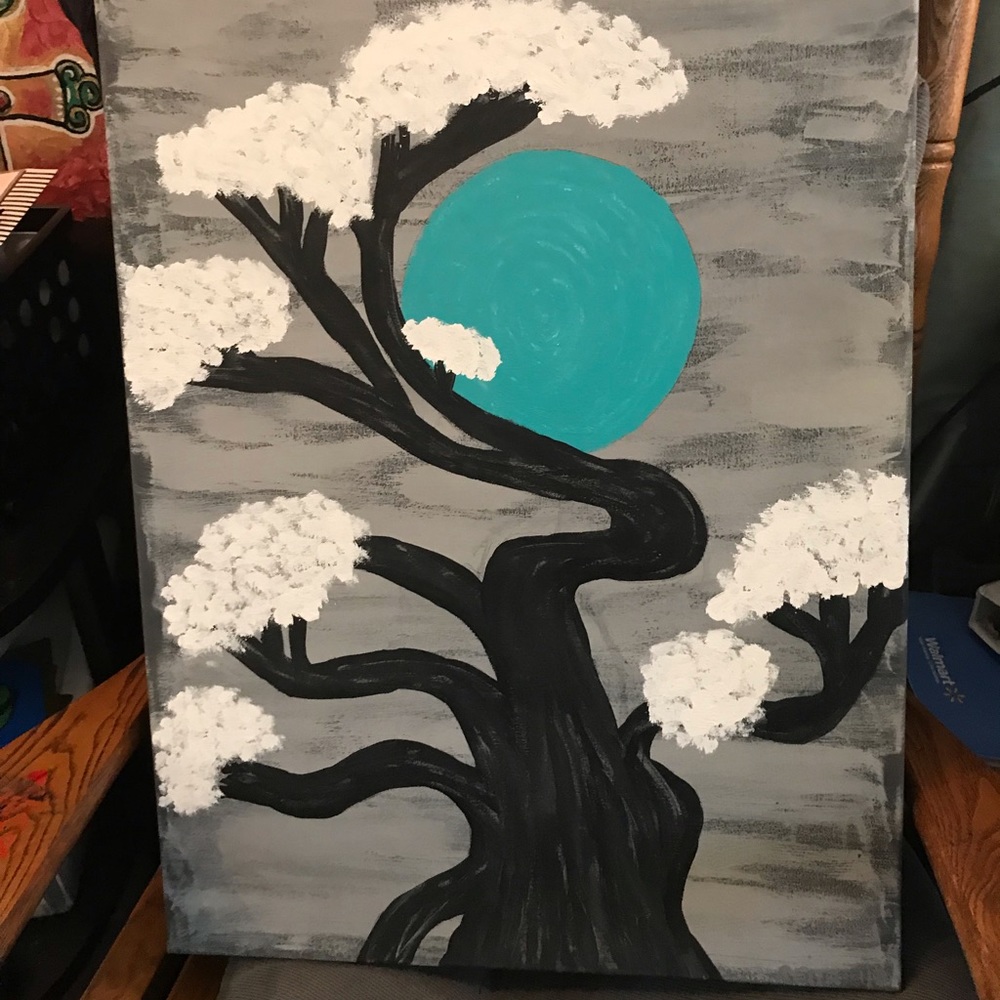 Acrylic painting of a blue moon